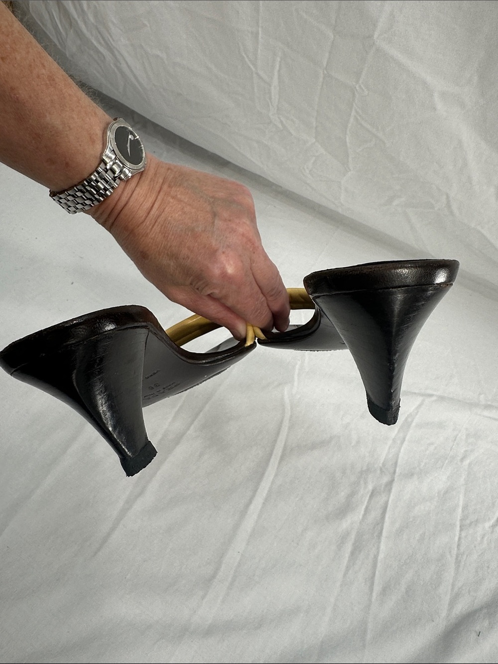 Vintage Prada Leather Mules Kitten Heel Sz 36 US 6 Brown/Tan Slip On Sandals - Picture 8 of 12